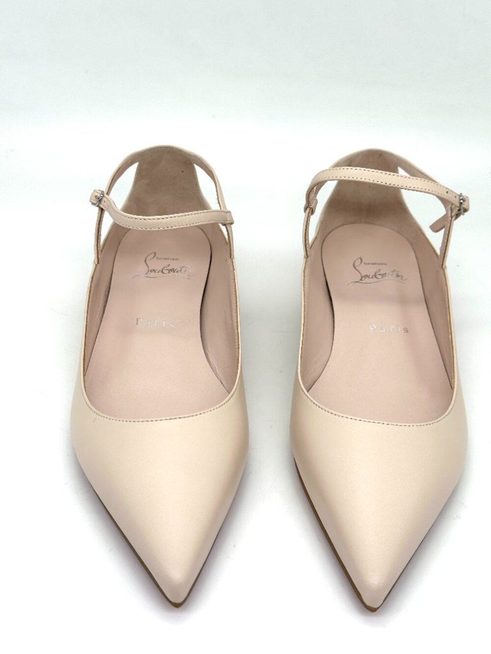 Christian Louboutin CONCLUSIVE Spike Ankle Strap Flat Ballerina Shoes Leche - Picture 7 of 15